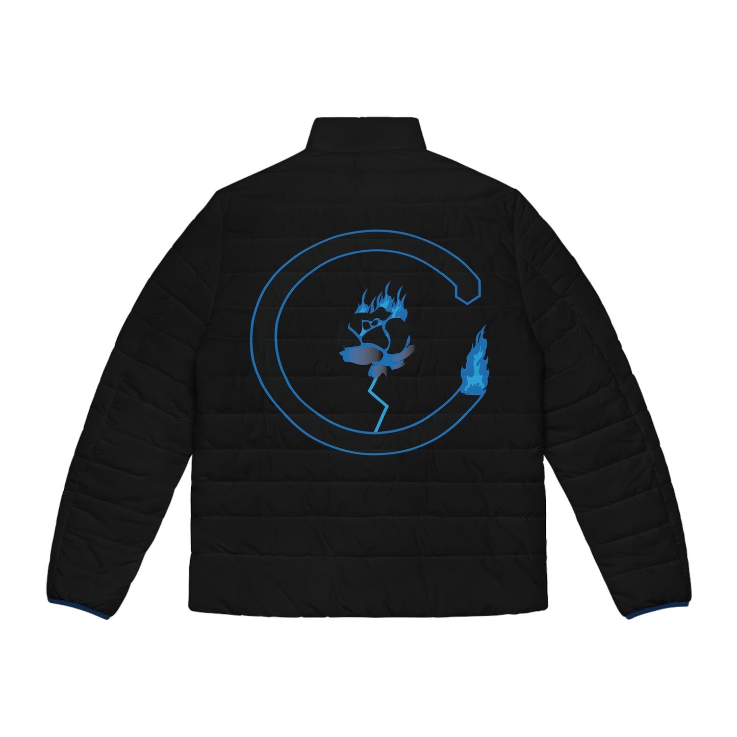 Burning Rose Puffer Jacket (blue flames)