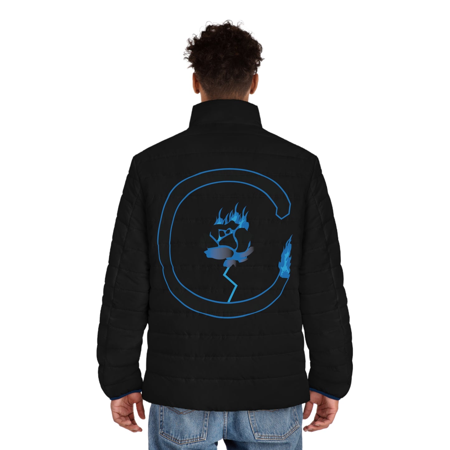 Burning Rose Puffer Jacket (blue flames)